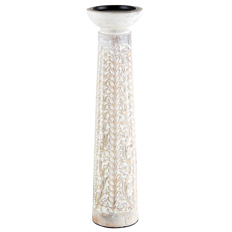 White Wood Candle Holder - Bombay Mercantile