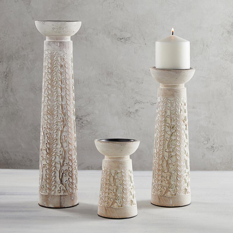 White Wood Candle Holder - Bombay Mercantile