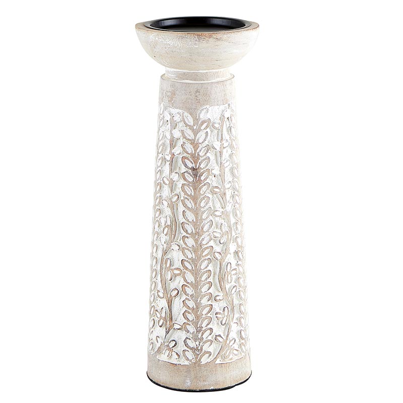 White Wood Candle Holder - Bombay Mercantile
