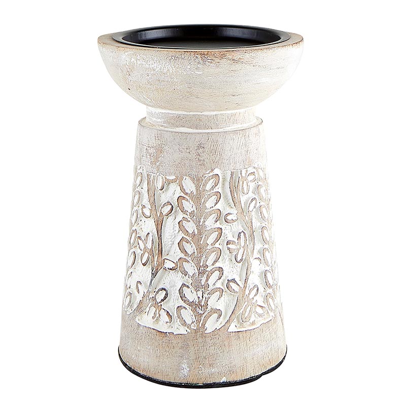 White Wood Candle Holder - Bombay Mercantile