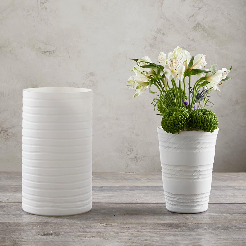 Matte White Stripes Vase - Bombay Mercantile