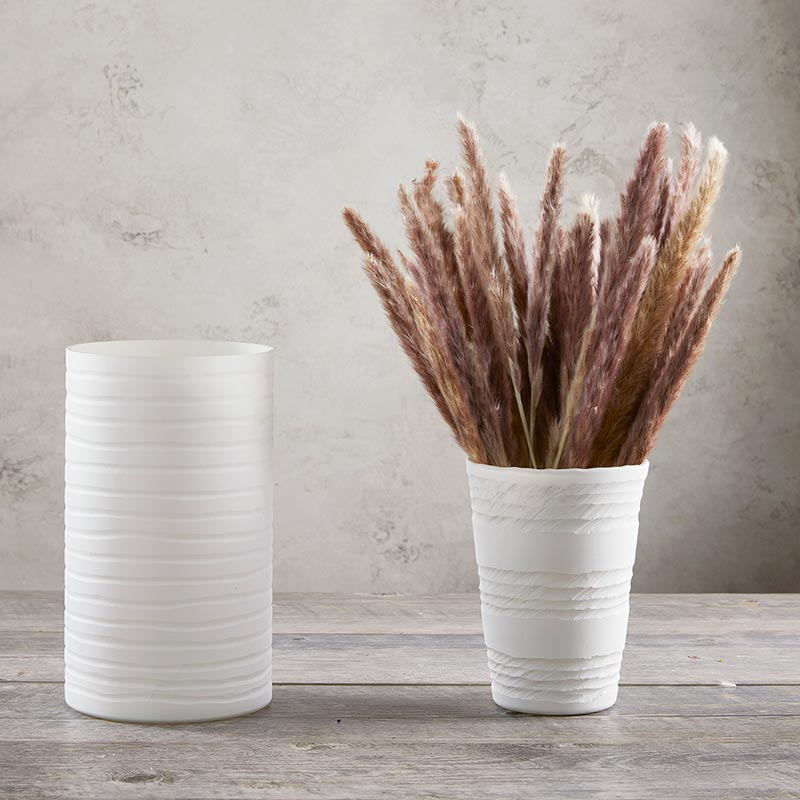 Matte White Stripes Vase - Bombay Mercantile
