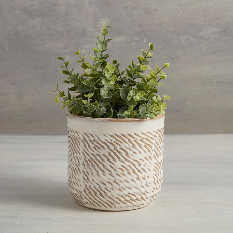 White Carved Flower Pot - Bombay Mercantile