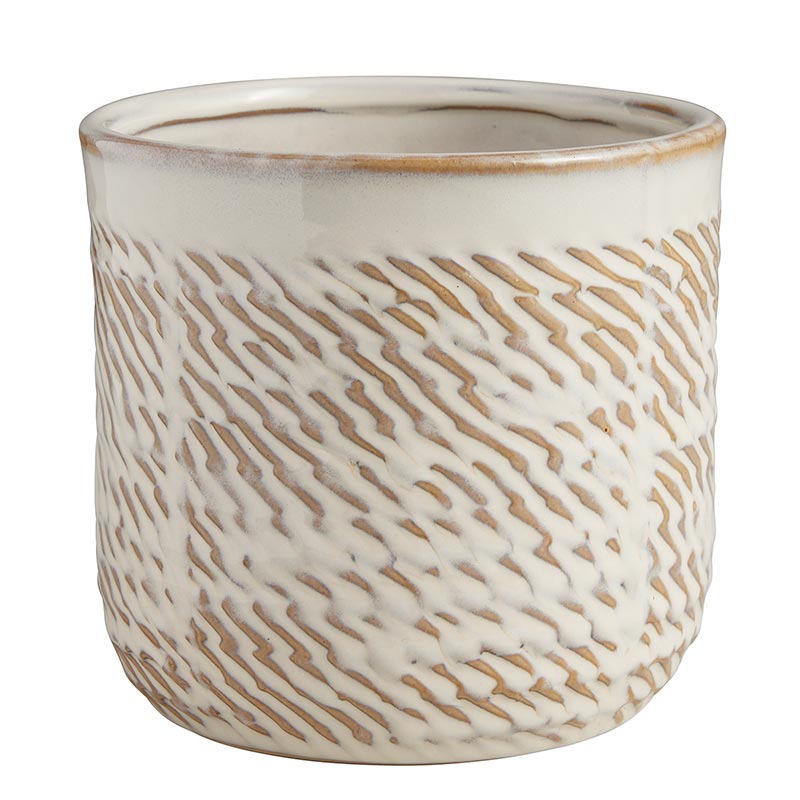 White Carved Flower Pot - Bombay Mercantile