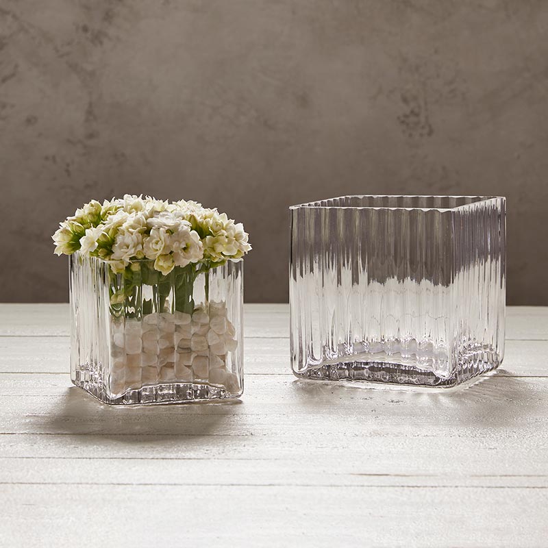 Square Clear Glass Vase - Small - Bombay Mercantile