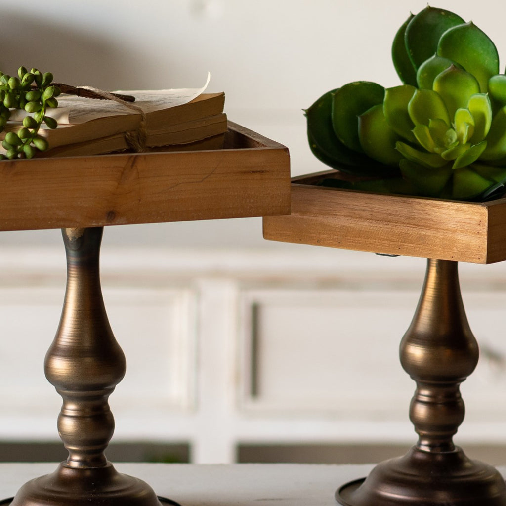 Metal wood risers, set of 2 - Bombay Mercantile
