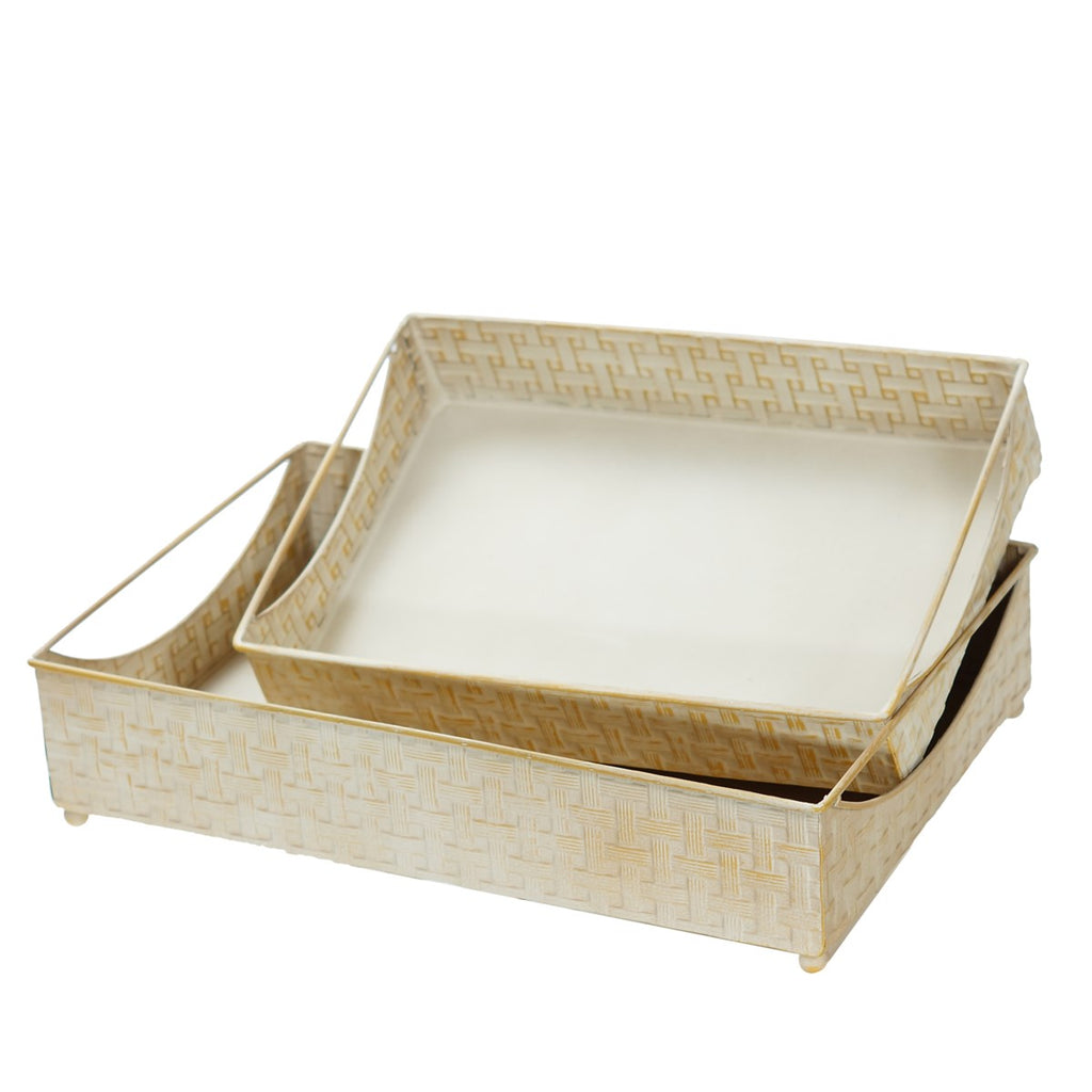 Stamp woven pattern tray set of 2 - Bombay Mercantile
