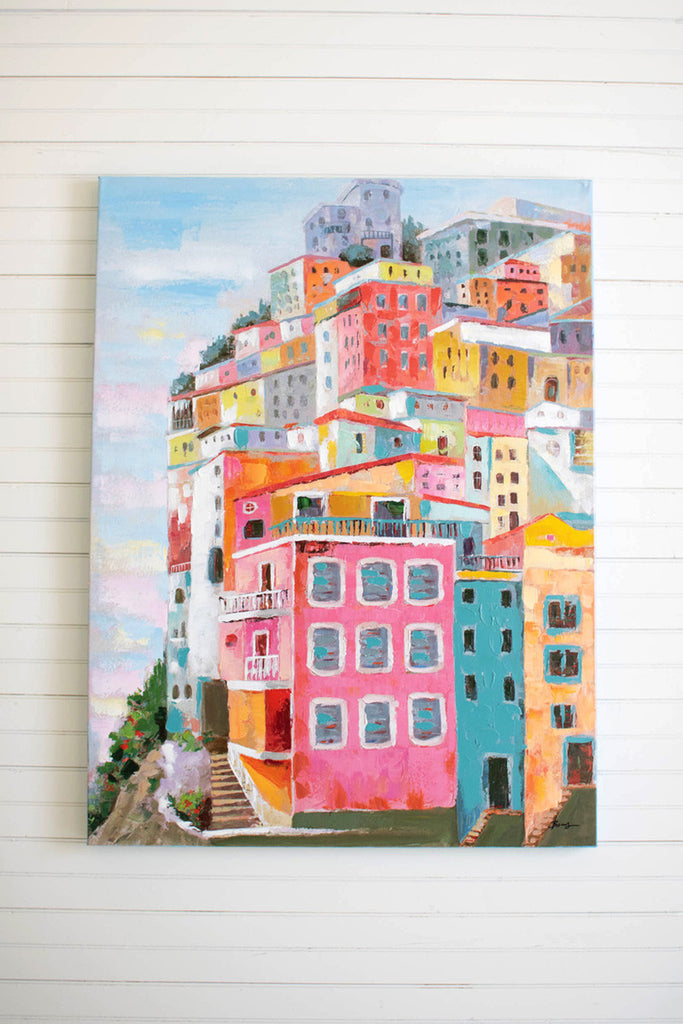 Colorful houses oil painting - Bombay Mercantile