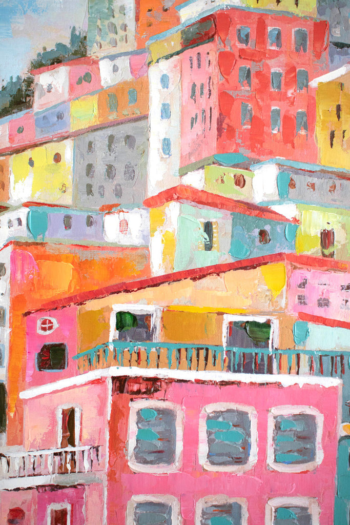 Colorful houses oil painting - Bombay Mercantile