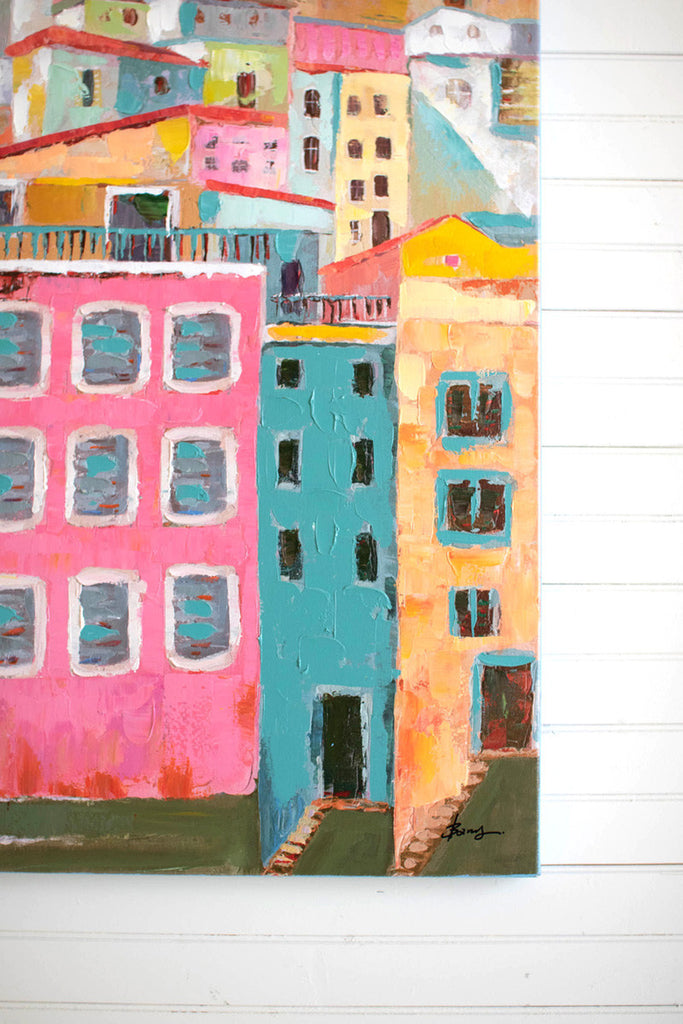 Colorful houses oil painting - Bombay Mercantile