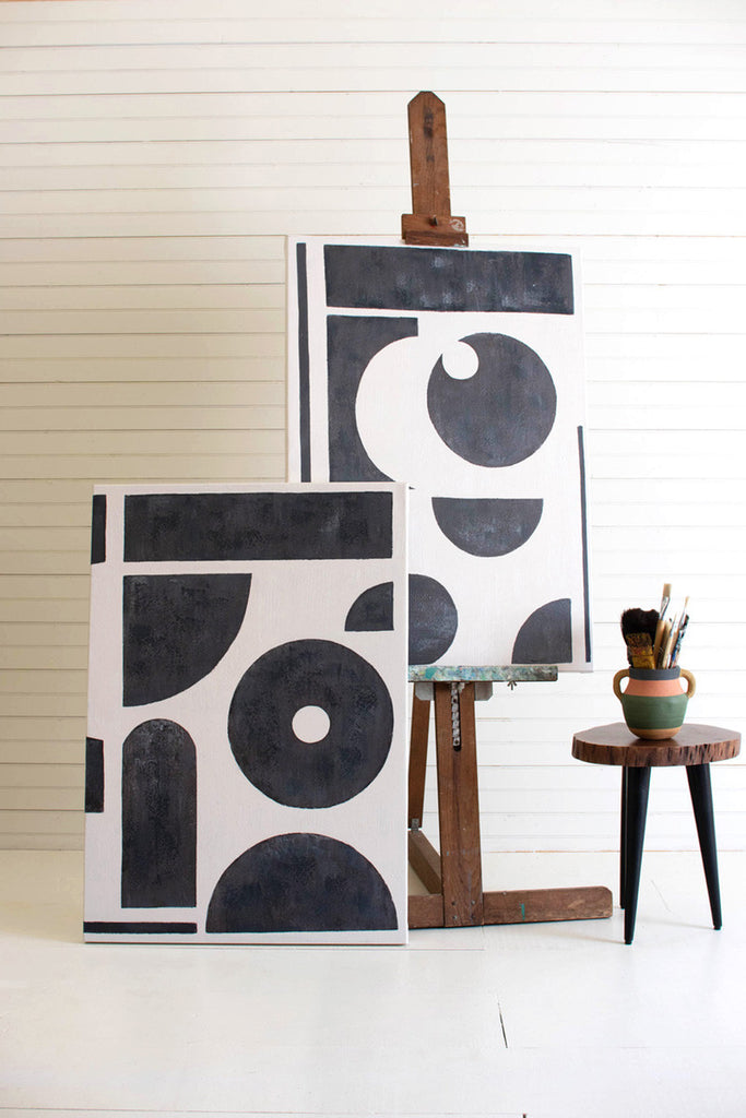 Set of 2 black and white oil paintings - Bombay Mercantile