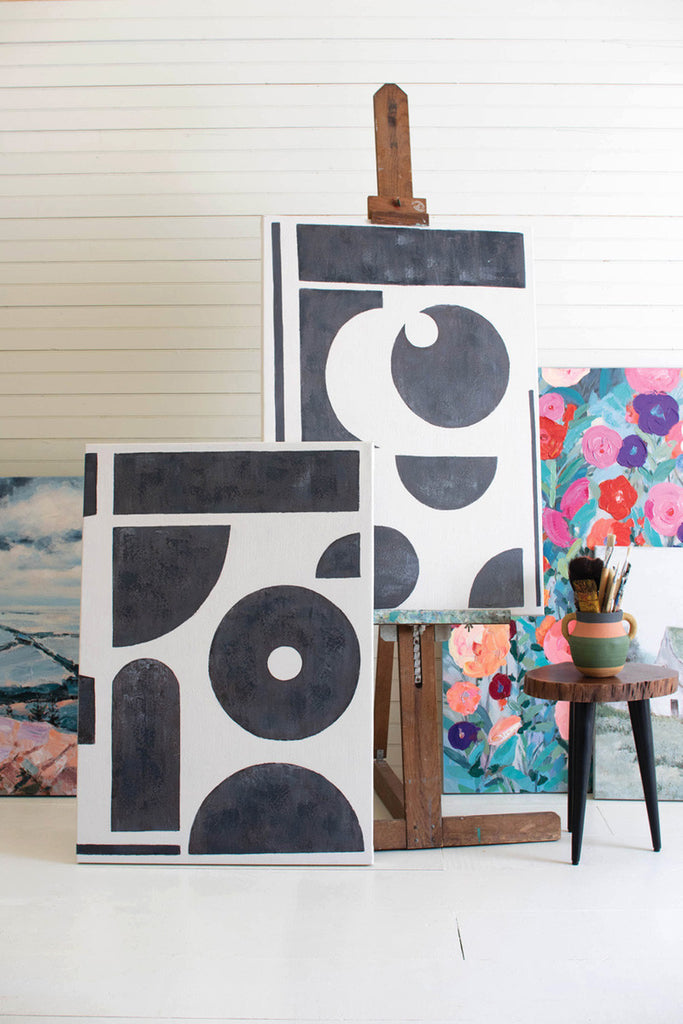 Set of 2 black and white oil paintings - Bombay Mercantile