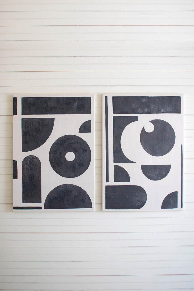 Set of 2 black and white oil paintings - Bombay Mercantile