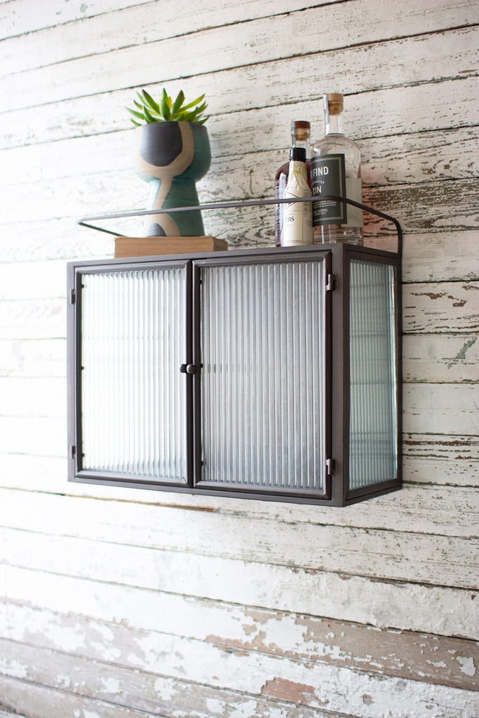 Double door metal and corrugated glass wall cabinet - The Nifty Decor