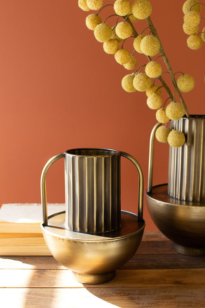Brass finish vases with handles, set of 2 - The Nifty Decor