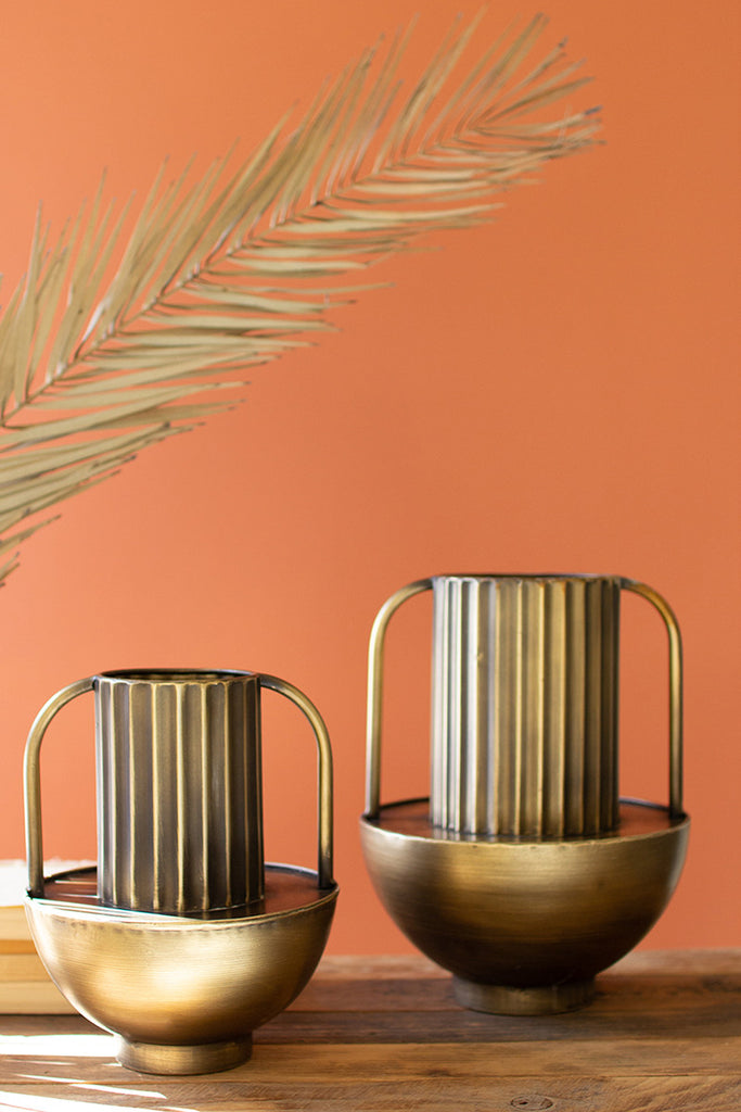 Brass finish vases with handles, set of 2 - The Nifty Decor