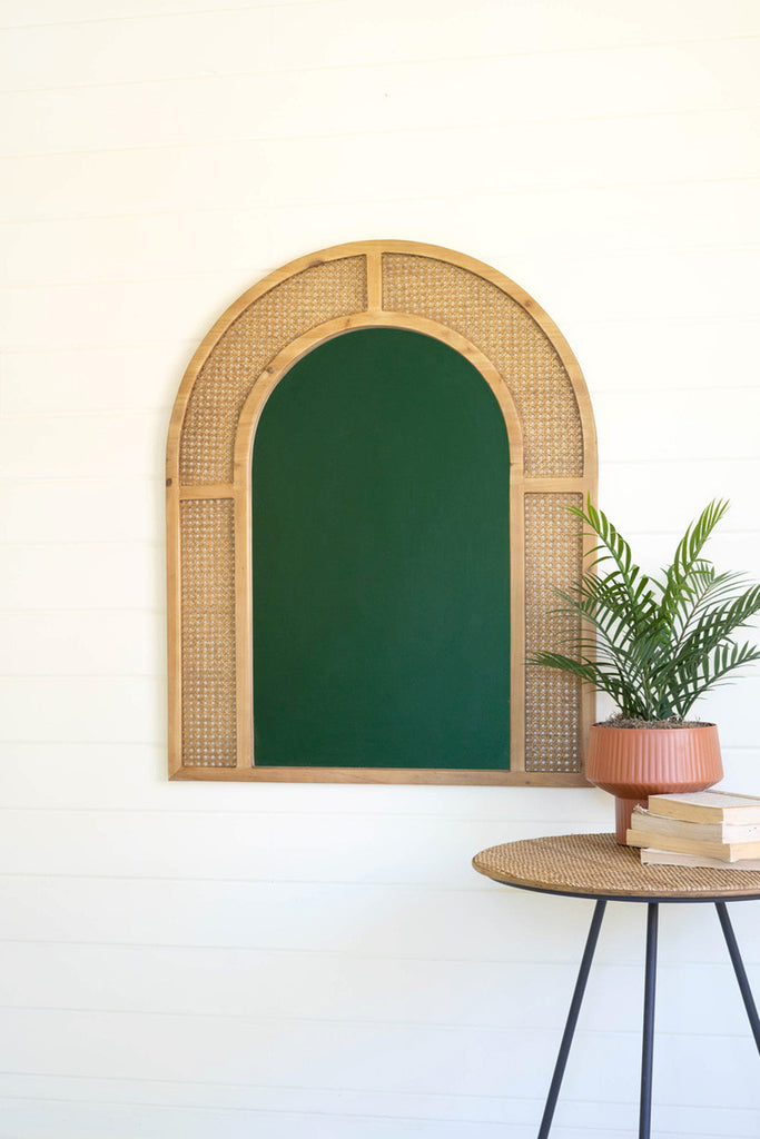 Woven arched rattan framed wall mirror - small - Bombay Mercantile