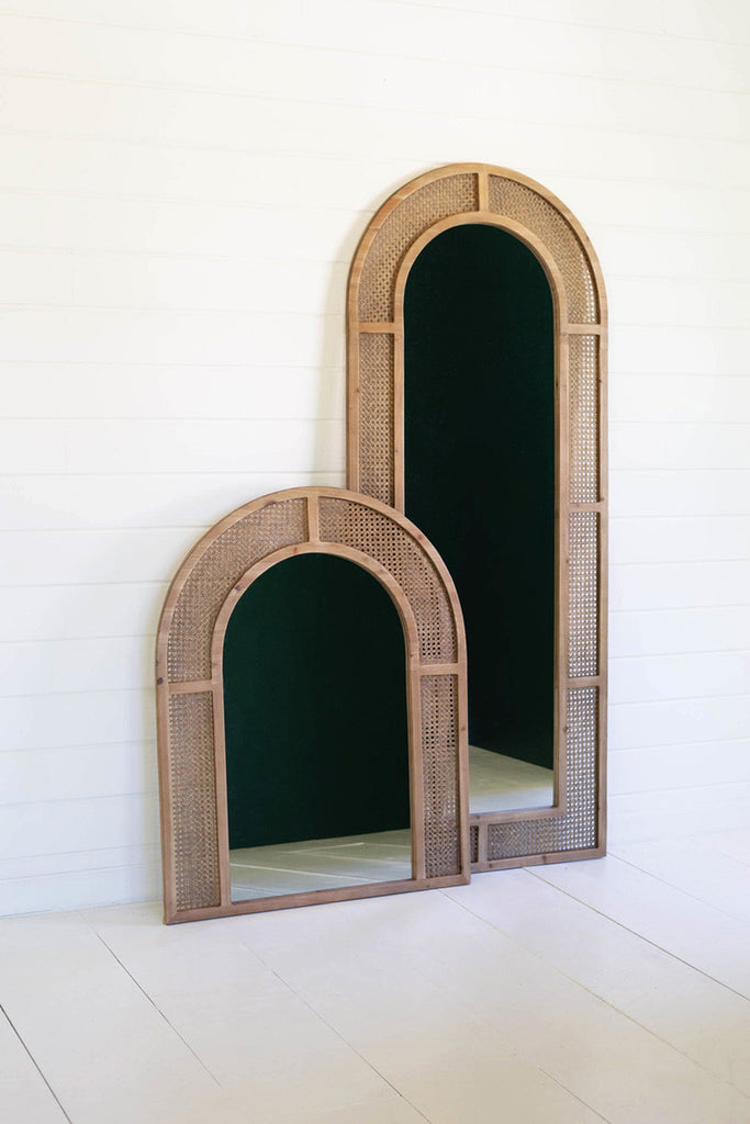 Woven arched rattan framed wall mirror - small - Bombay Mercantile