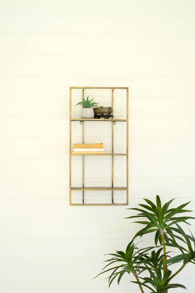 Antique brass wall shelf - Bombay Mercantile
