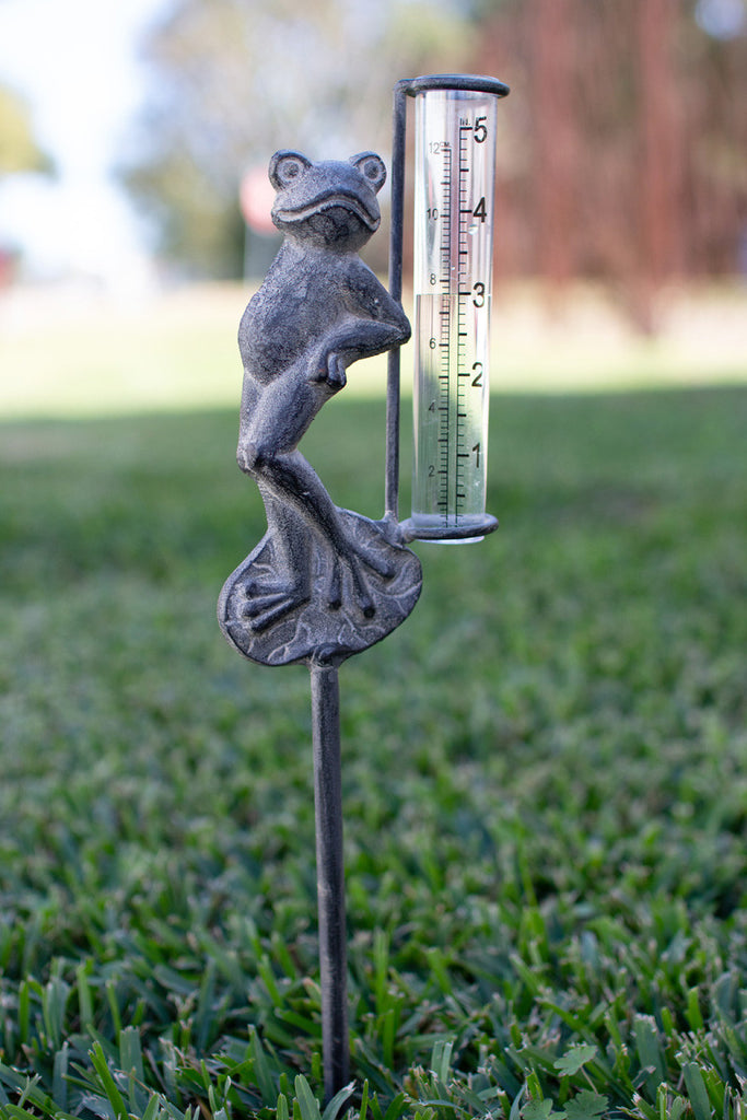 Rustic iron frog rain guage - Bombay Mercantile
