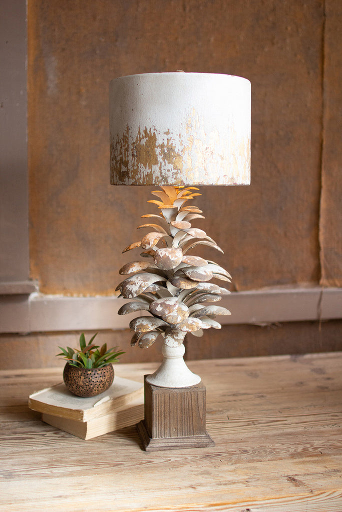 Table lamp with pine cone base and metal barrel shade - The Nifty Decor