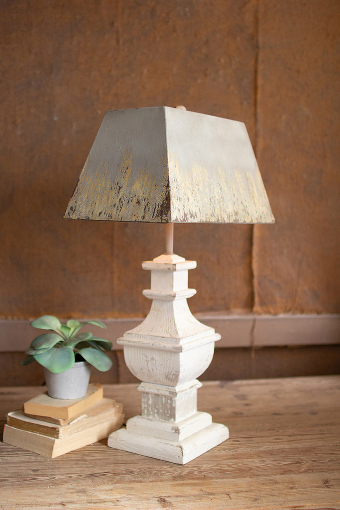 Table lamp with painted wooden base and rectangle metal shade - The Nifty Decor