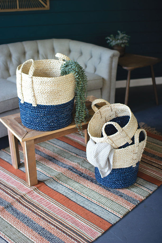 Baskets with blue bottom, set of 3 - The Nifty Decor