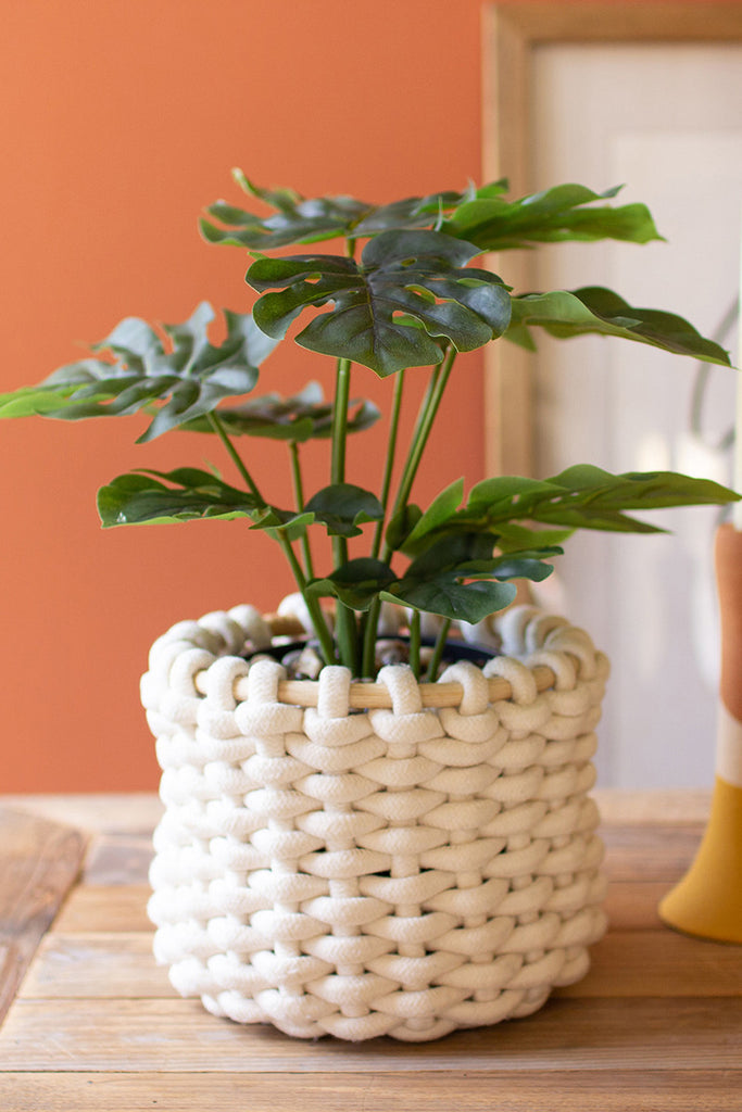 Coiled cotton basket with rattan trim - The Nifty Decor