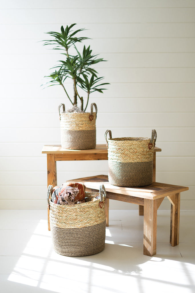 Set of 3 Seagrass brown baskets - The Nifty Decor