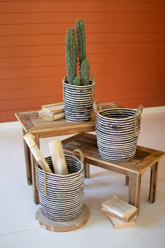 Set of 3 Baskets with natural stripes - The Nifty Decor