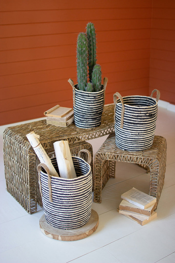 Set of 3 Baskets with natural stripes - The Nifty Decor