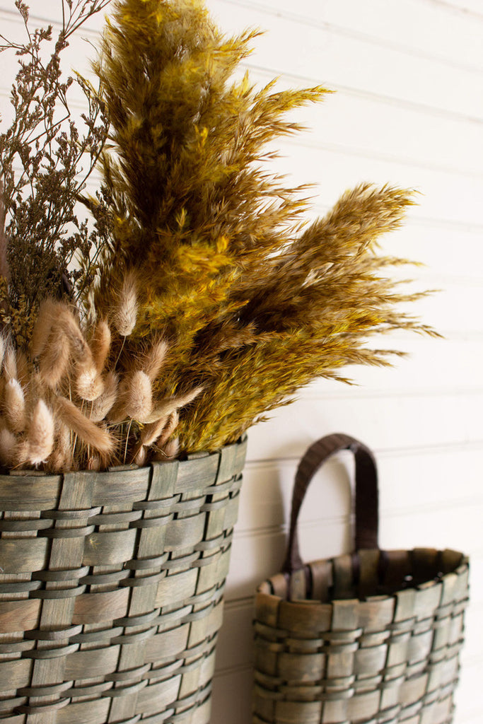 Set of 2 olive split wood hanging wall baskets - Bombay Mercantile