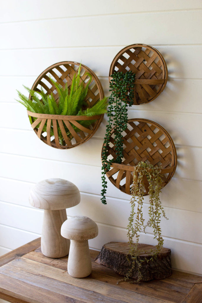 Set of 3 round split wood hanging wall baskets - Bombay Mercantile