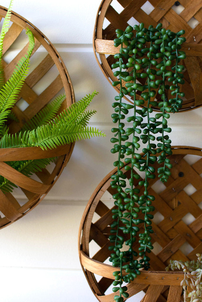 Set of 3 round split wood hanging wall baskets - Bombay Mercantile