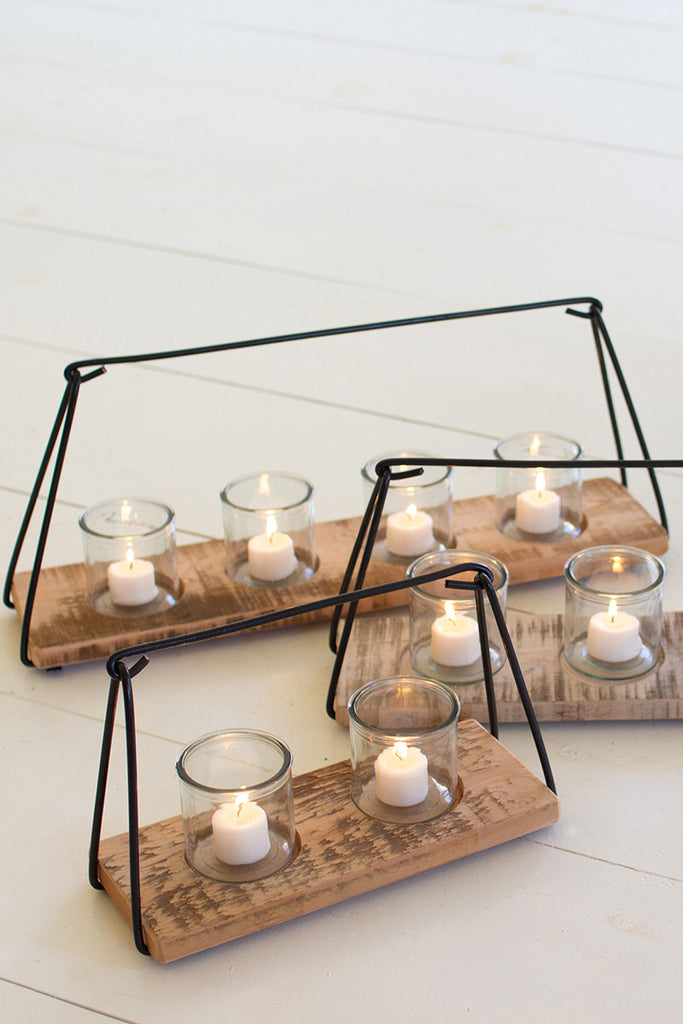 Wood & metal frames candle holders, set of 3 - The Nifty Decor