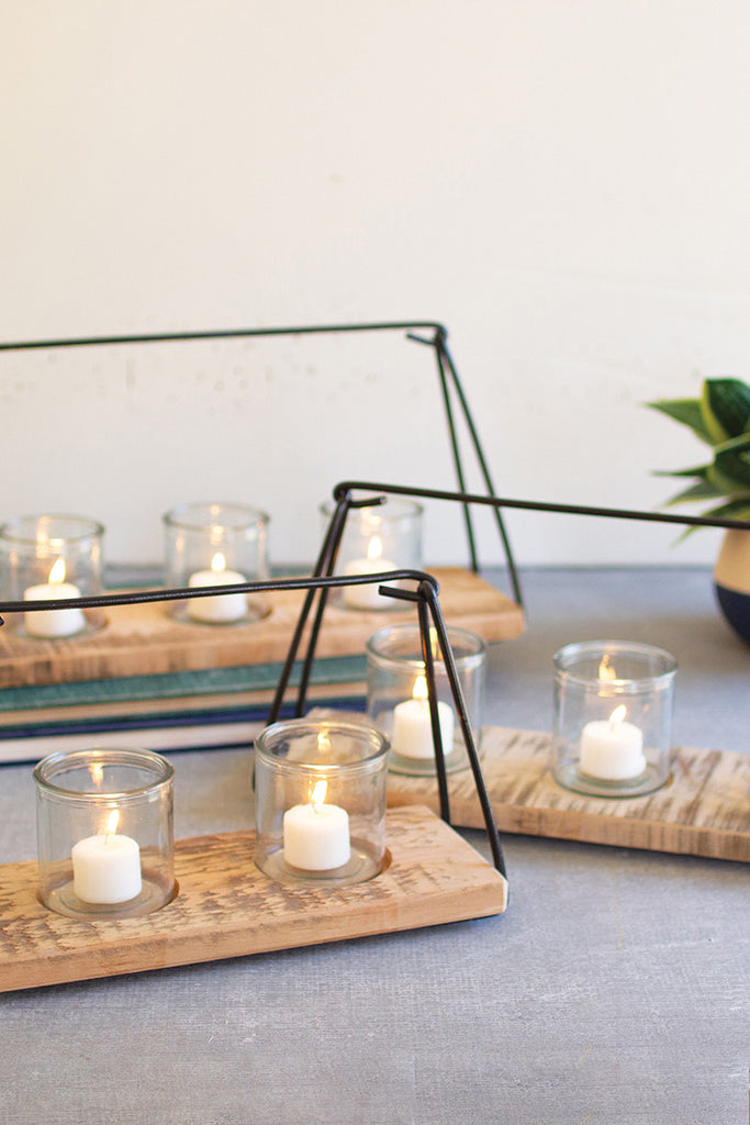 Wood & metal frames candle holders, set of 3 - The Nifty Decor