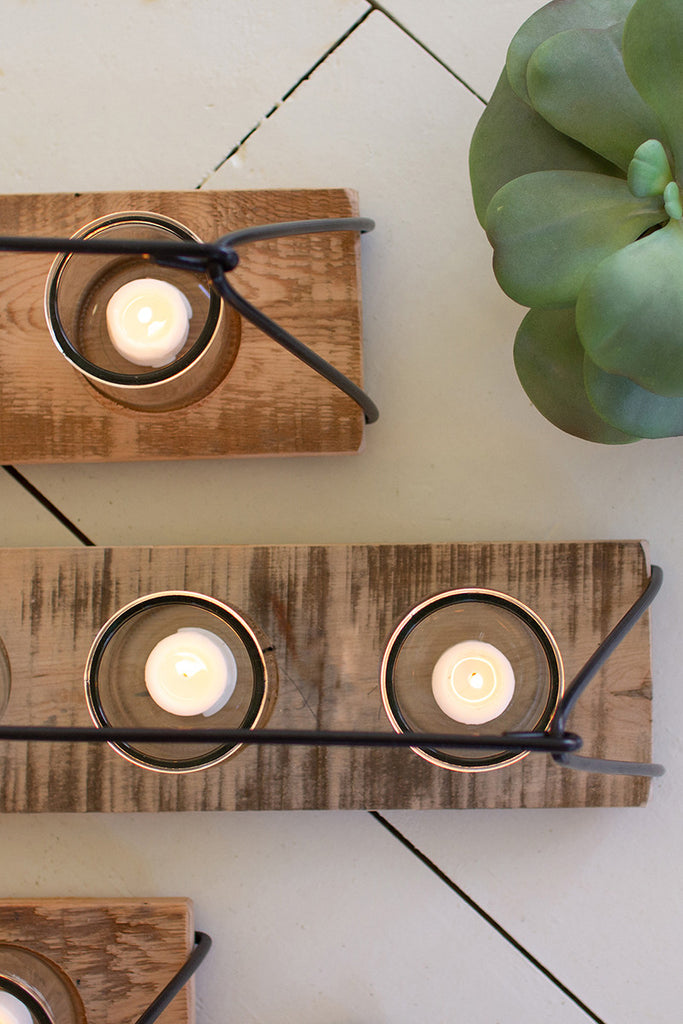 Wood & metal frames candle holders, set of 3 - The Nifty Decor