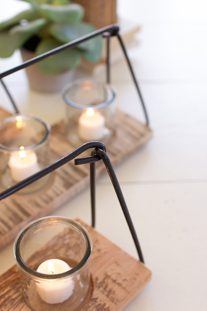 Wood & metal frames candle holders, set of 3 - The Nifty Decor