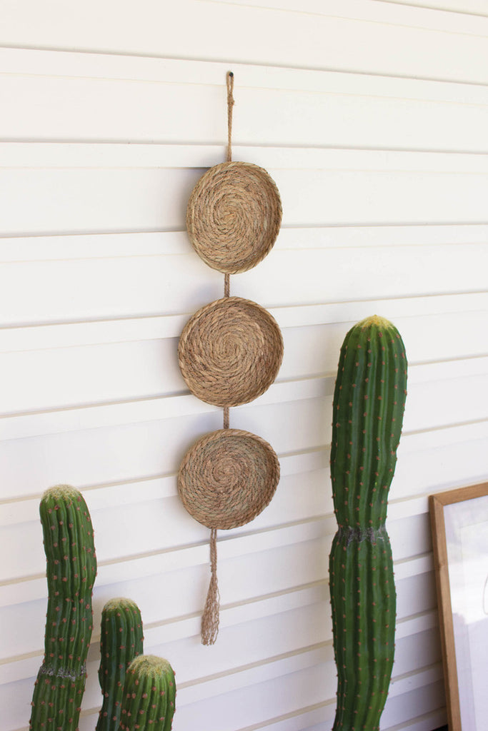 Woven seagrass platters wall art - Bombay Mercantile