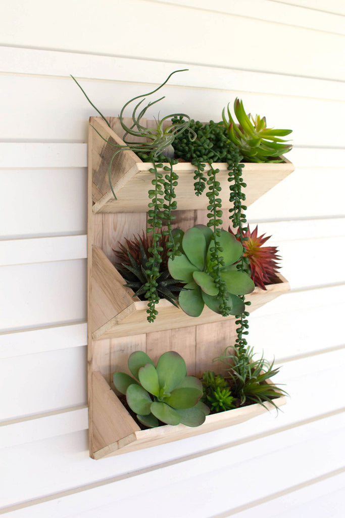 Triple wooden wall planter - Bombay Mercantile