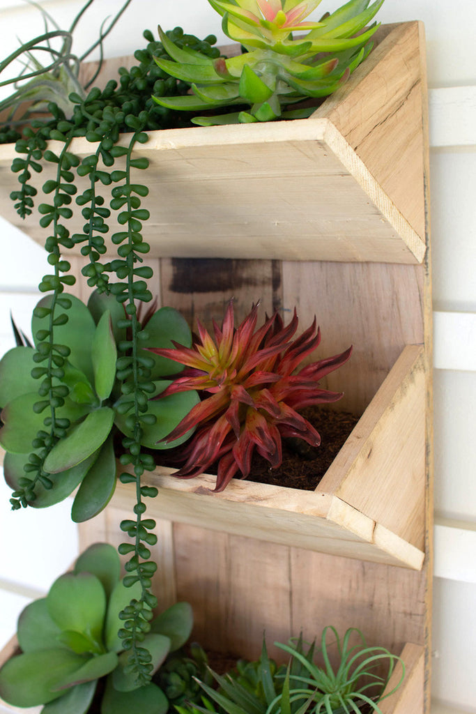 Triple wooden wall planter - Bombay Mercantile