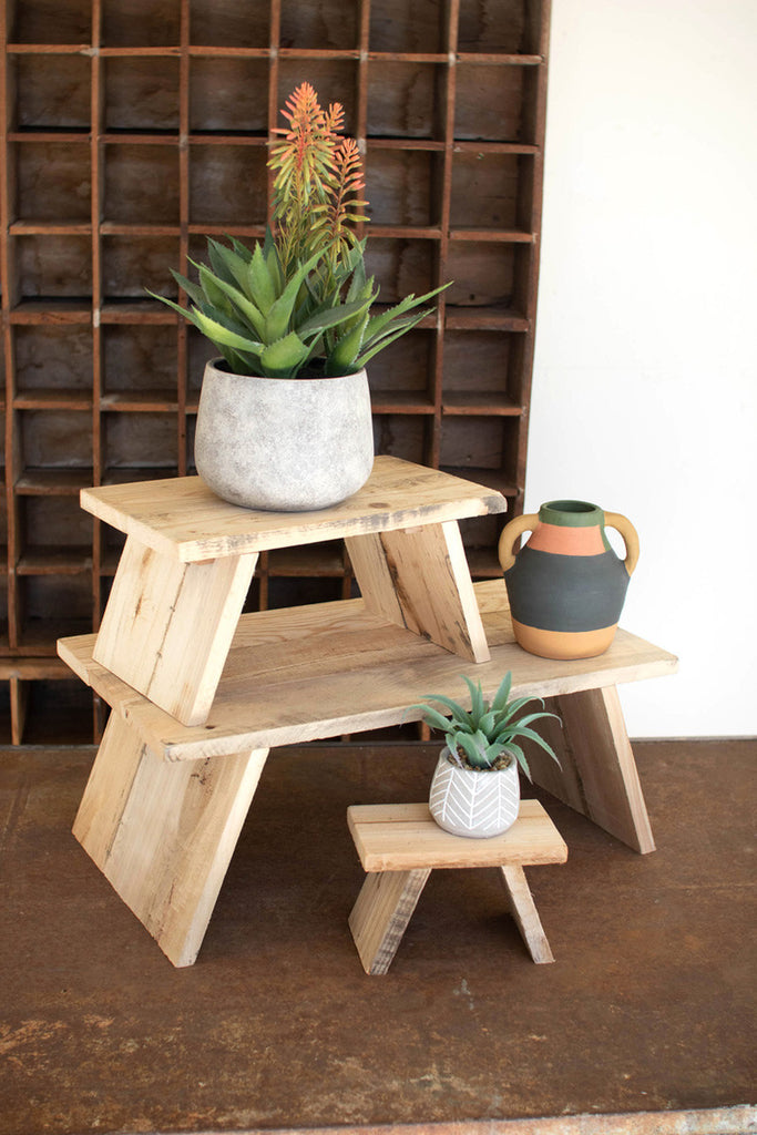 Set of 3 wooden tabletop display risers - Bombay Mercantile