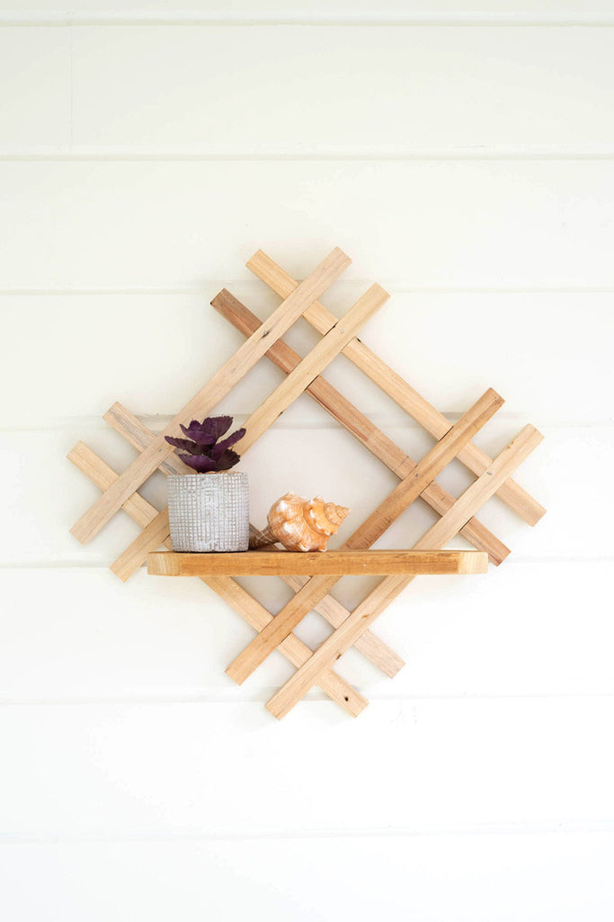 Wooden crisscross wall shelf - Bombay Mercantile