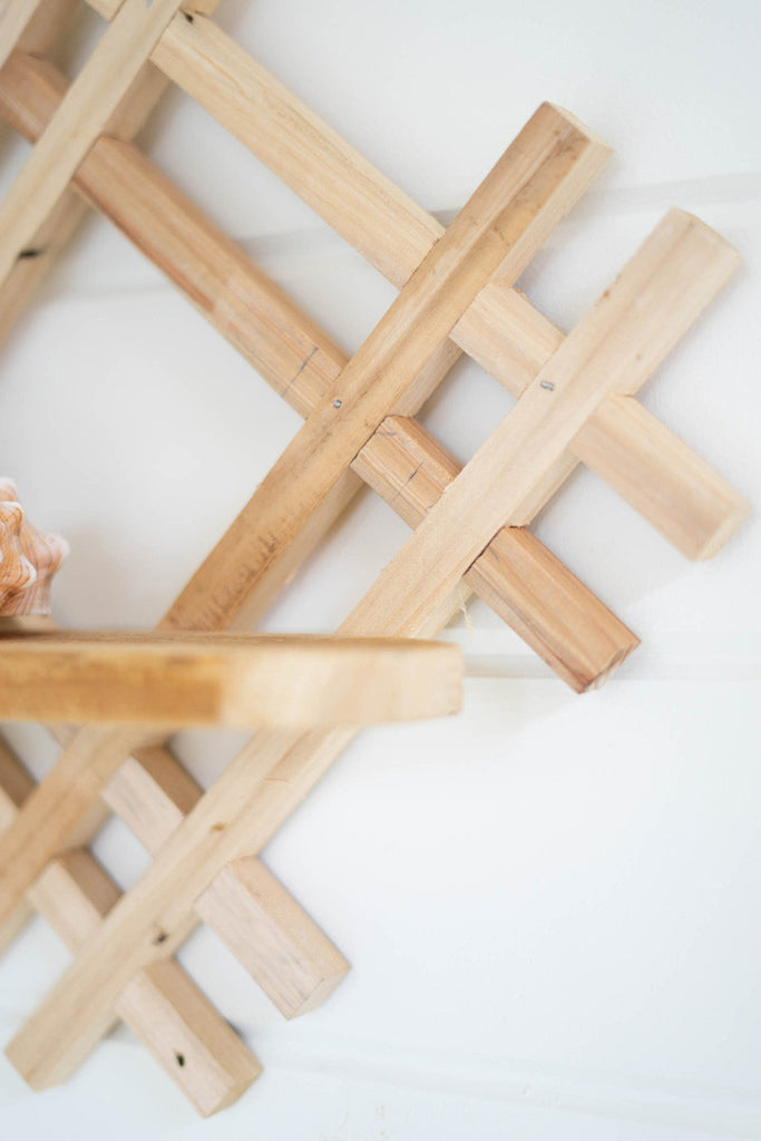 Wooden crisscross wall shelf - Bombay Mercantile