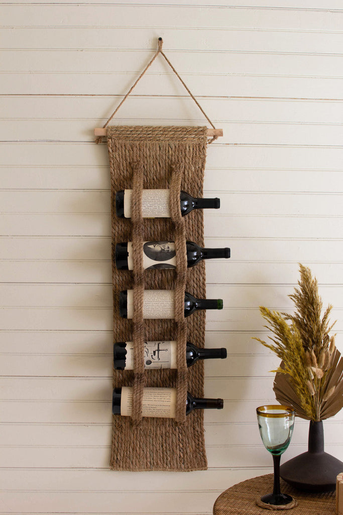 Seagrass wall hanging wine rack - Bombay Mercantile