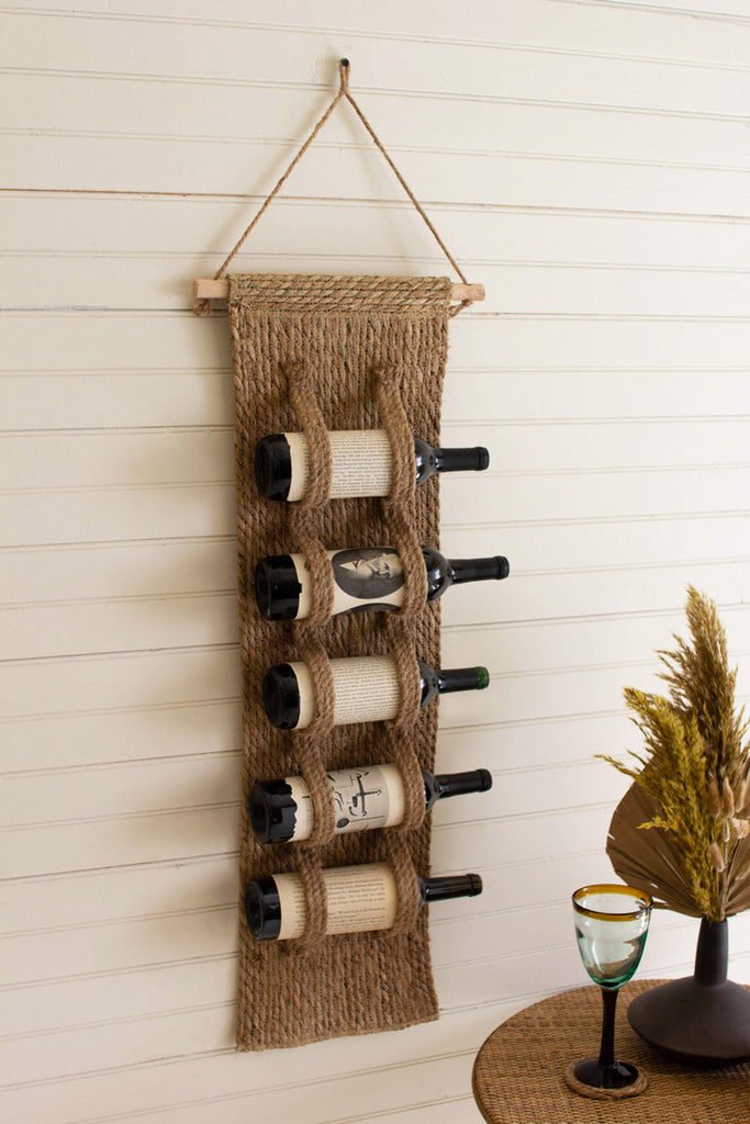 Seagrass wall hanging wine rack - Bombay Mercantile