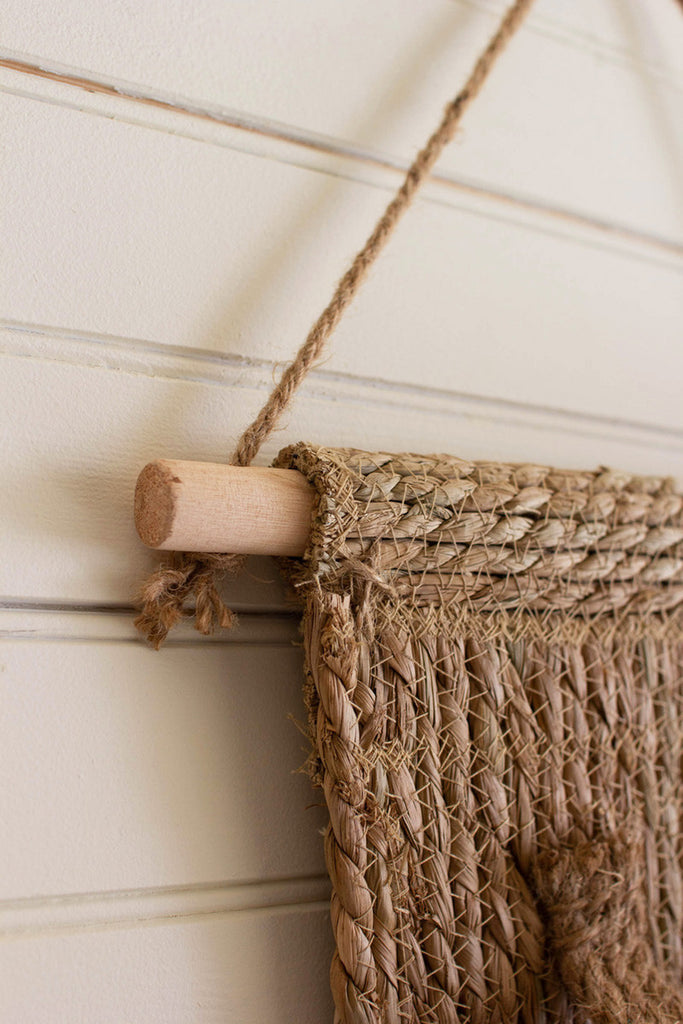 Seagrass wall hanging wine rack - Bombay Mercantile