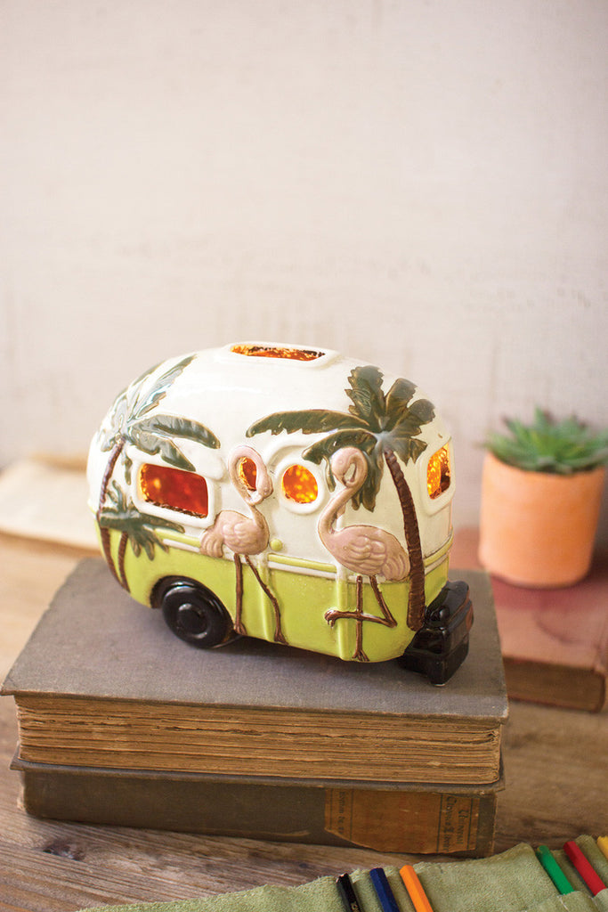 Ceramic flamingo camper night light - The Nifty Decor