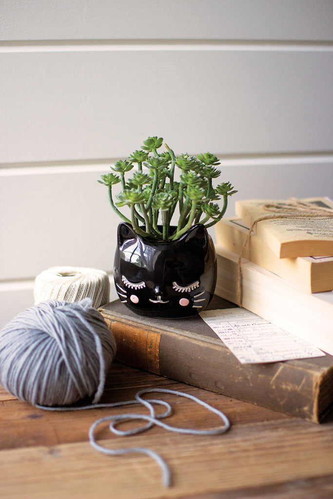 Black ceramic cat planter, set of 4 - The Nifty Decor