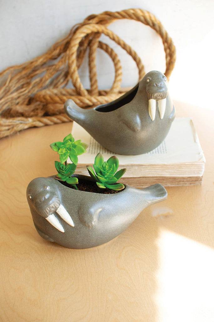 Set of 2 ceramic walrus planters - The Nifty Decor